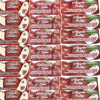 Movelo Variety Pack: Apple Butter, Strawberry Jam & Apple Jelly - 30 Single-Serve 0.5oz Cups, Fat-Free Kosher for Foodservice, Hotels, Buffets