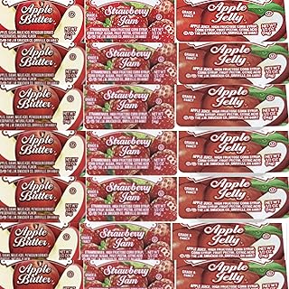 Variety Pack – Apple Butter, Strawberry Jam & Apple Jelly – 30 Single-Serve 0.5 oz Cups – Fat-Free, Kosher, Individually Sealed for Foodservice, Breakfast, Hotels, Buffets