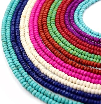 Dyed Howlite Beads | Faceted Rondelle Shaped Beads | Aqua | 6mm x 8mm Aqua 6mm x 8mm