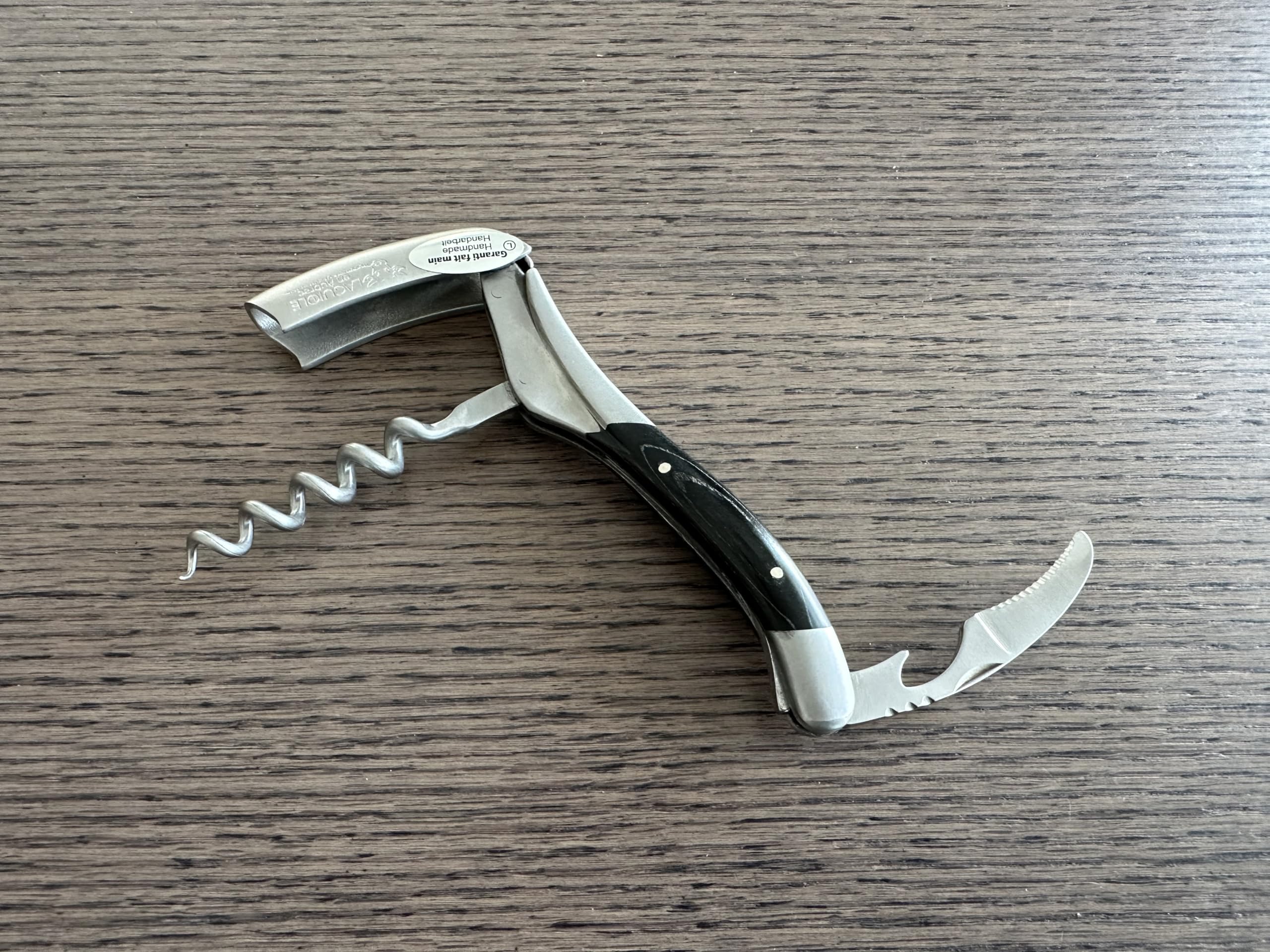 Laguiole En Aubrac Sommelier Kellner-Korkenzieher, Pakawood-Griff, Weinöffner mit Folienschneider und Flaschenöffner (schwarzes Pakawood)