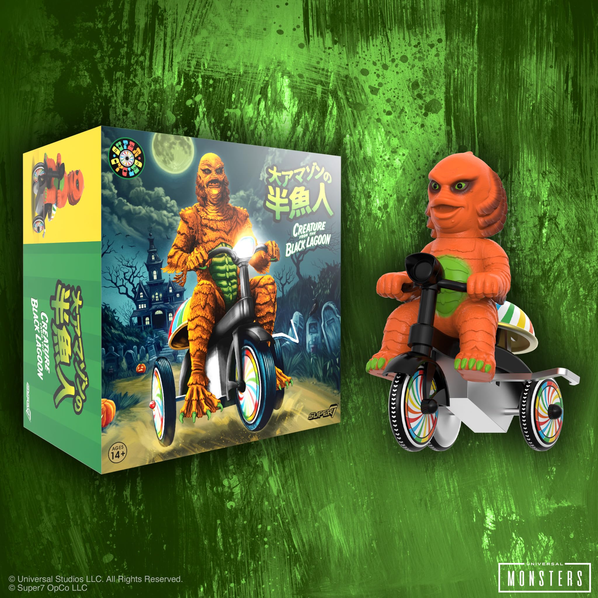 Super7 Universal Monsters Super Cycles - Stworzenie z czarnej laguny (pomarańczowe i czarne) figurka akcji