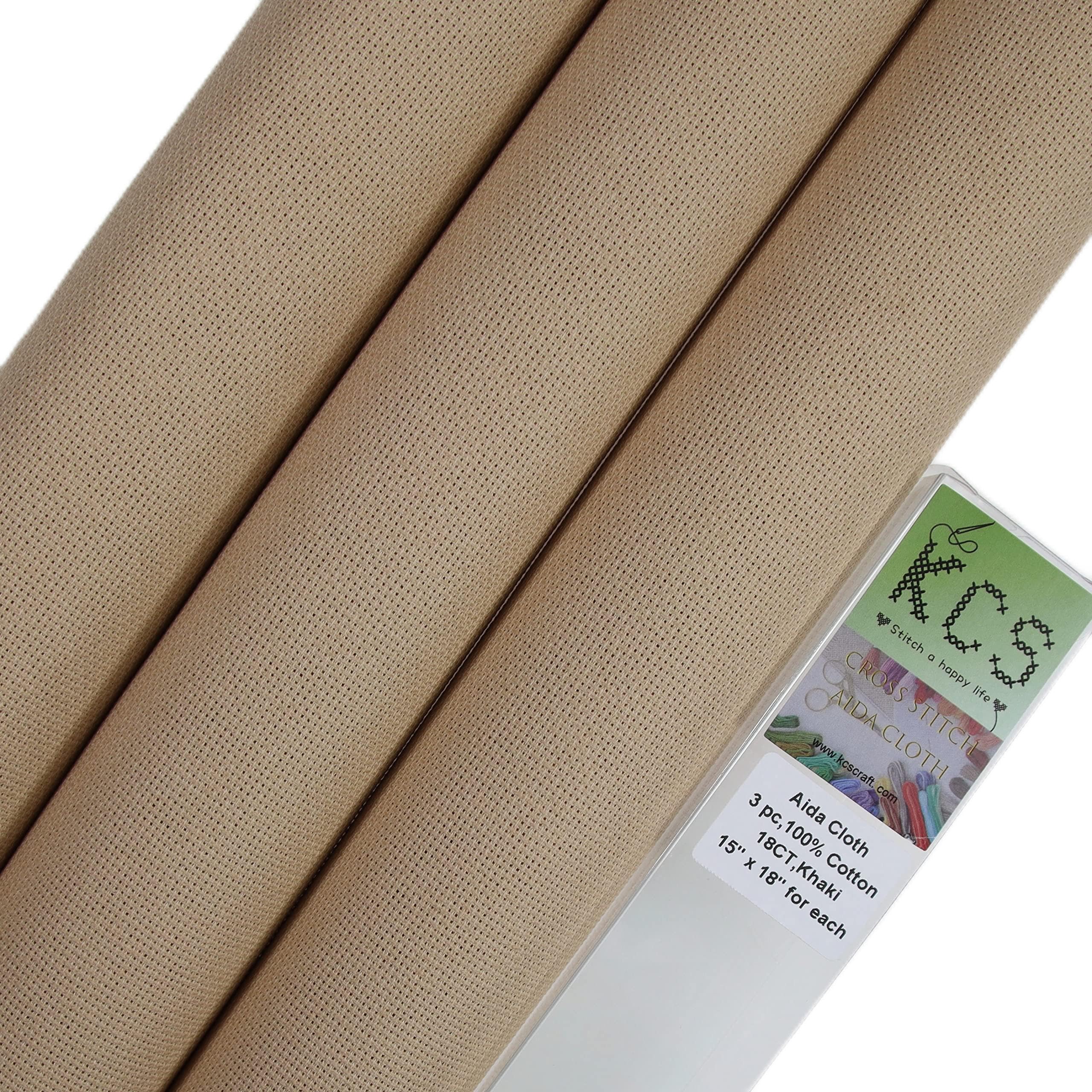 KCS 3 pc of 15" x 18" Counted Cross Stitch Cotton Aida Cloth Needlework Fabric,18CT,Khaki