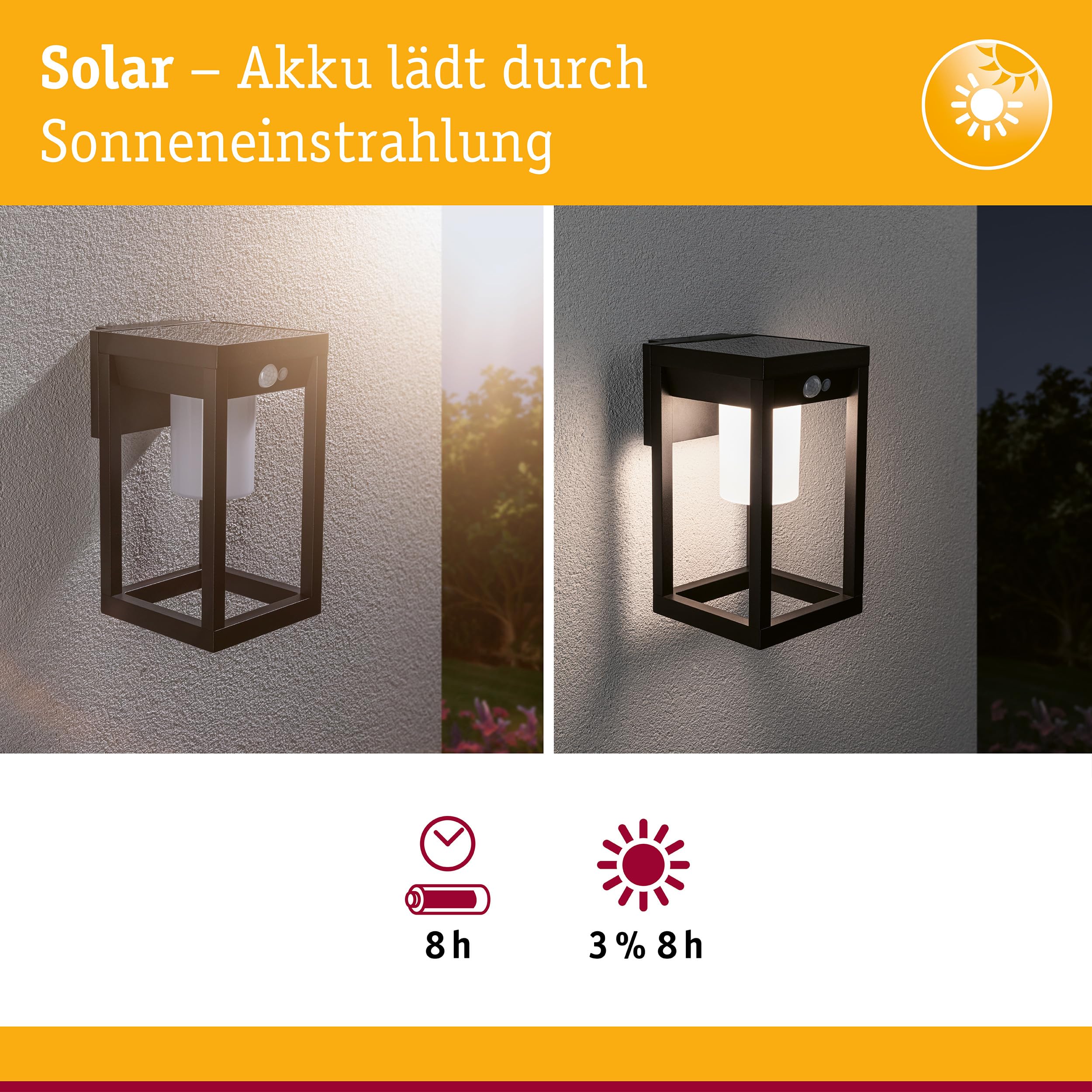 Paulmann 94572 LED Solar Außenwandleuchte Marisol mit Bewegungsmelder IP44 incl. 1x5,5 W Warmweiß Schwarz kabellos Kunststoff 3000 K