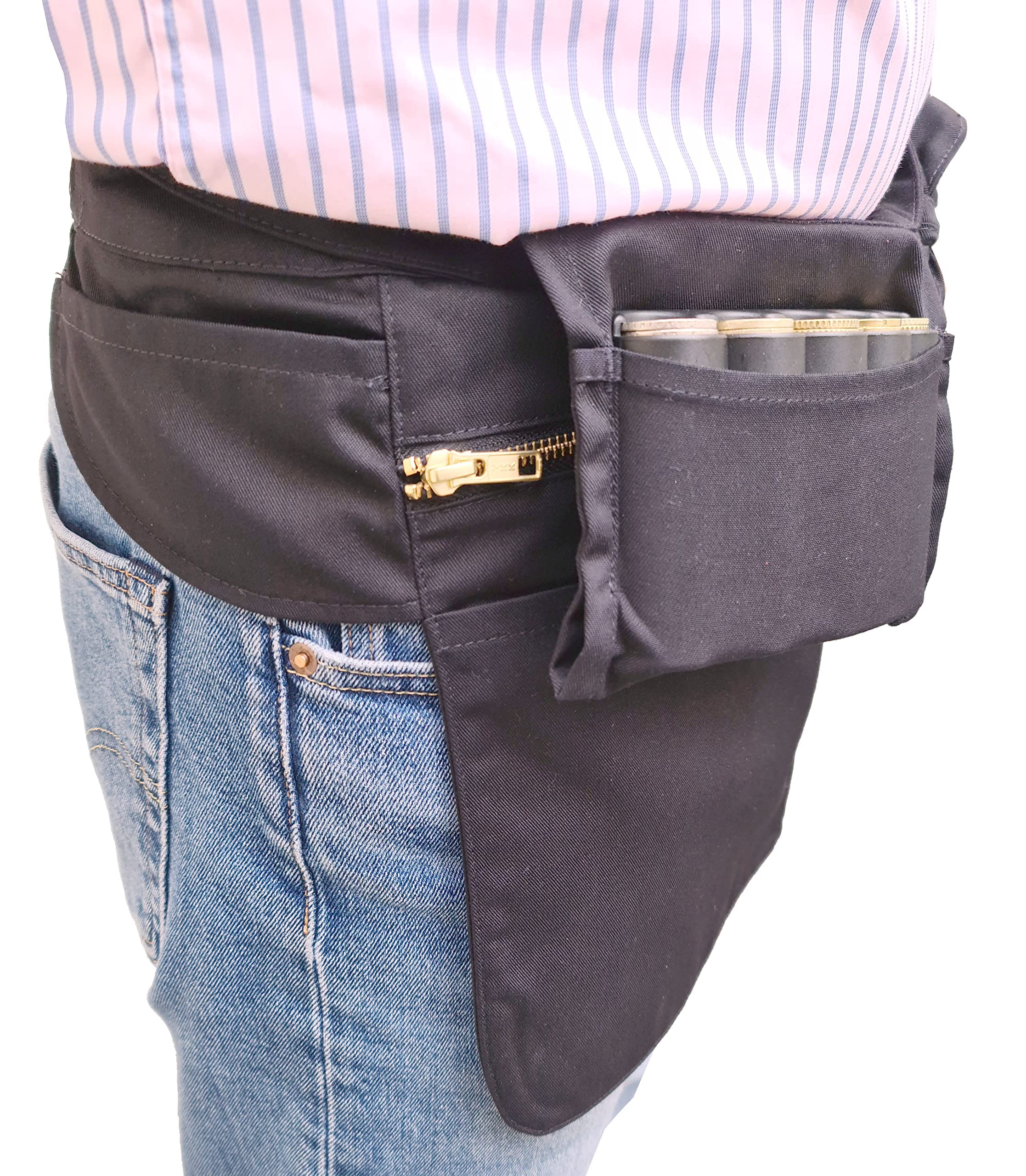 Tablier Serveur, Serveuse, barman, barmaid, restauration, forain, commerçant, maraîcher, plagiste, 5 poches, coloris noir, facile d’entretien, finition soignée