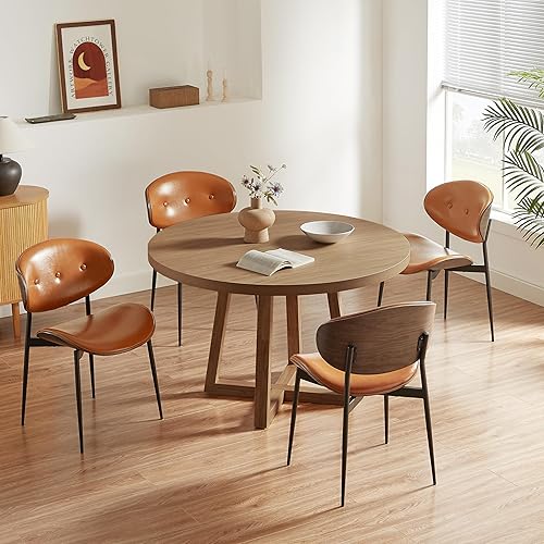 Miniatura 9 de Art Leon Juego de 2 sillas de comedor modernas de mediados de siglo, sillas de comedor de cocina de piel sintética, sillas decorativas sin brazos