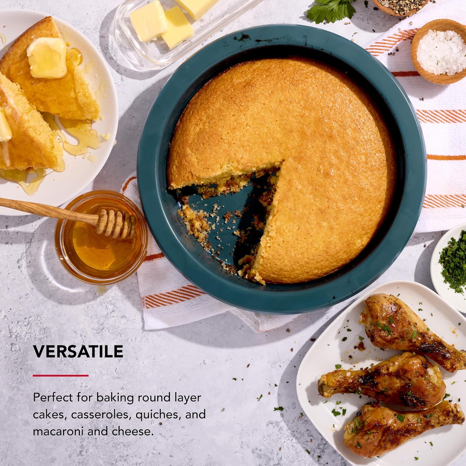 KitchenAid Nonstick Swiss Engineered Aluminized Steel Round Cake Pan, Dishwasher Safe, 9 Inch, Agave - Image 3