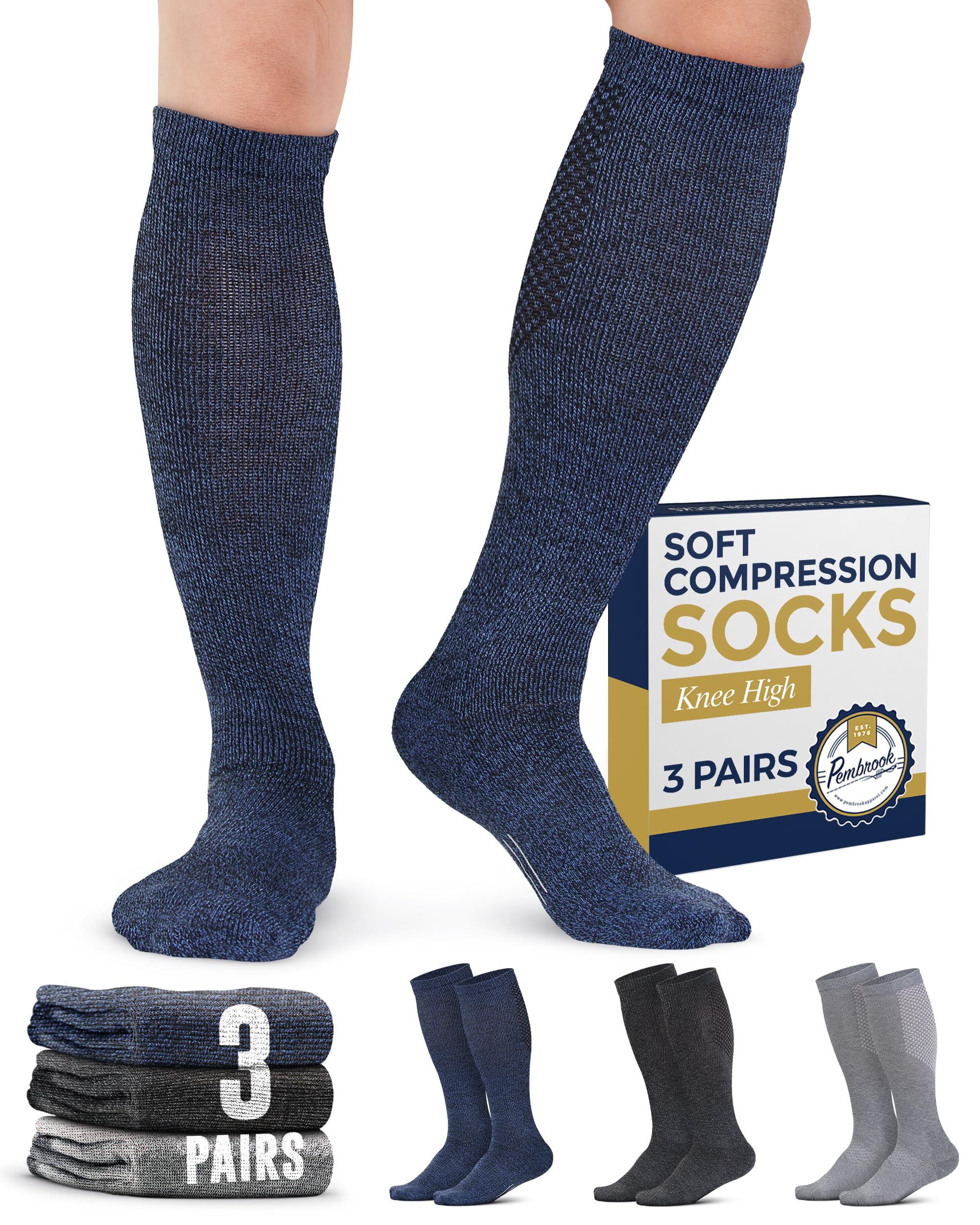 Pembrook Light Compression Socks for Men and Women 3 Pairs