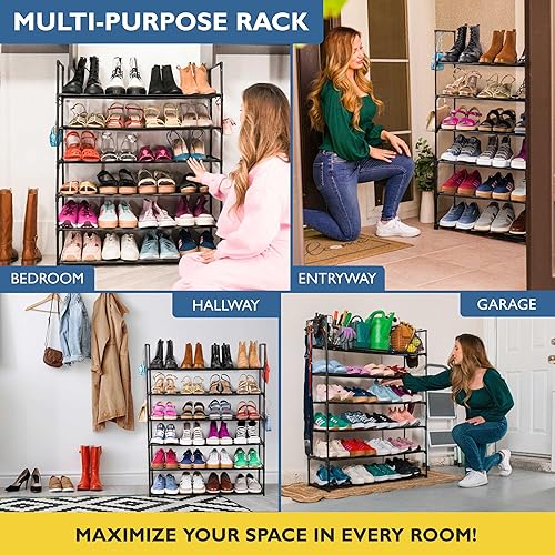 Miniatura 7 de Sundaze Zapatero de metal de 6 niveles para entrada de puerta delantera, organizador de zapatos alto resistente para armario, dormitorio, entrada,