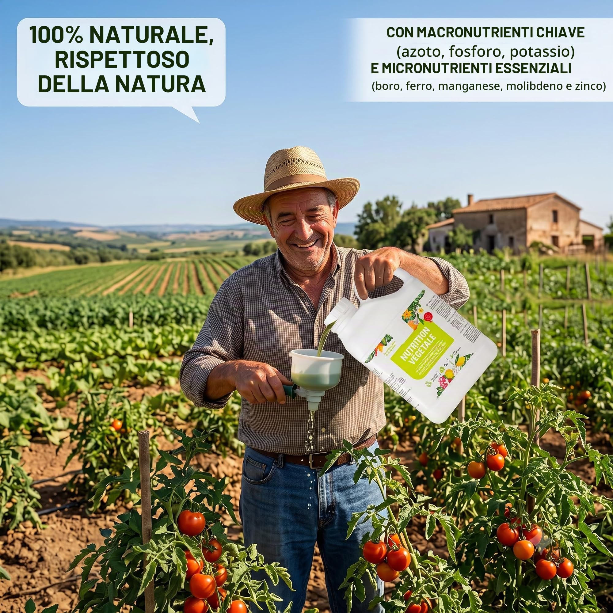 CONCIME LIQUIDO UNIVERSALE 5 LITRI con nutrienti essenziali per Orto, Frutteto, Giardino, Prato, Interni ed Esterni. Crescita delle foglie e dei frutti, radicazione e resistenza.