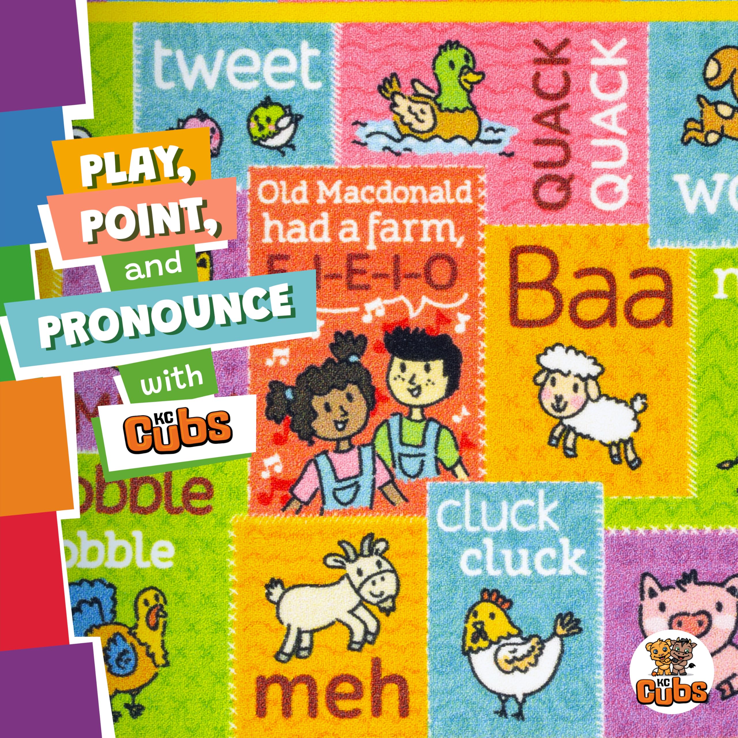 KC CUBS Playtime Collection ABC Alphabet mit Alten McDonald's Animals Lern-Teppich für Kinder und Kinderzimmer und Spielzimmer, 100 cm x 150 cm