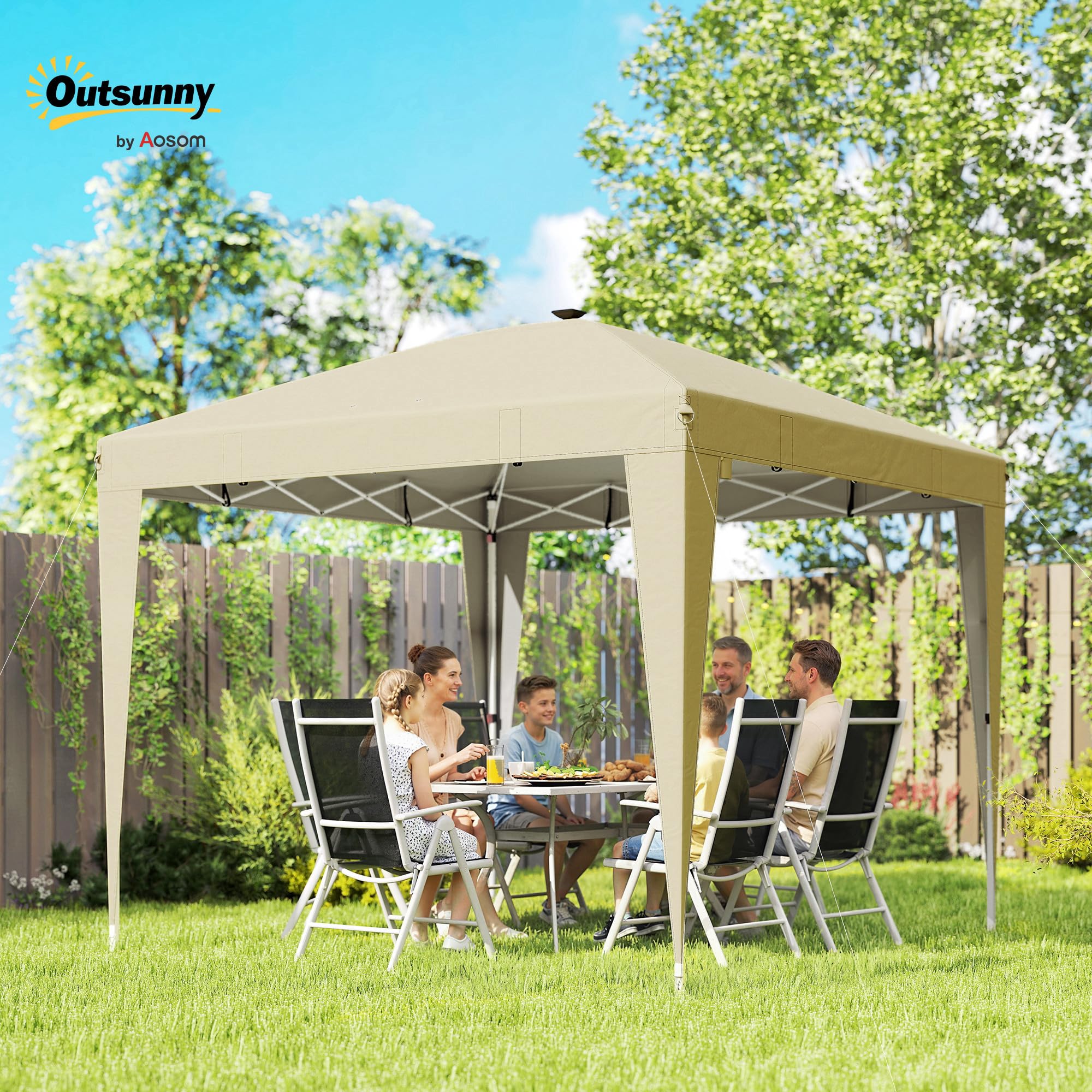 Outsunny Tonnelle de Jardin 3 x 3 m Éclairage Pop Up Télécommande Crème