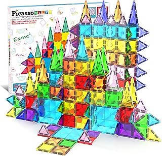 PicassoTiles 60-Piece Magnetic Building Block Mini Diamond Series Travel Size On-the-Go Magnetic Construction Toy Set, Educational Toy Children's Brain Development Stacking Blocks PTM60