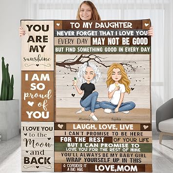 Custom to My Daughter Blanket from Mom - You are My Sunshine - Personalized Name Blanket for Daughters Christmas Graduation