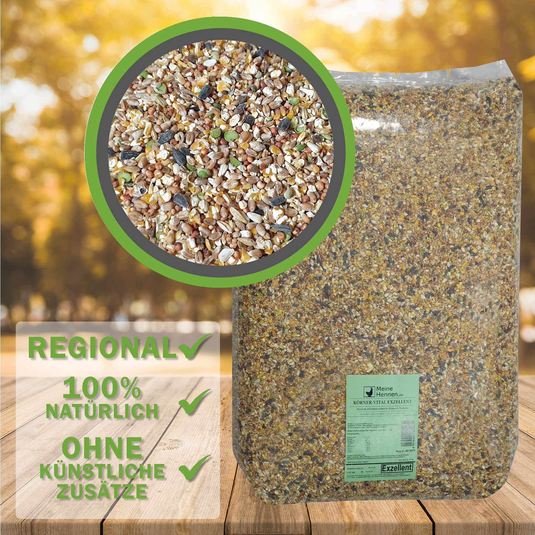 MeineHennen KÖRNER-VITAL EXZELLENT Plus 30 kg - Premium Hühnerfutter, Geflügelfutter, naturbelassene Körnermischung mit Hirse, Buchweizen & Sonnenblumenkernen für Rasse- & Zwerghühner, Ohne Gentechnik