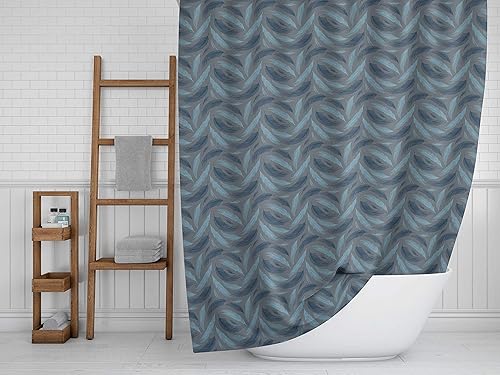 Miniatura 3 de S4Sassy Cortina de ducha de baño repelente al agua de hojas de palma azul con ganchos de anillos de rodillo, 60 x 75 pulgadas