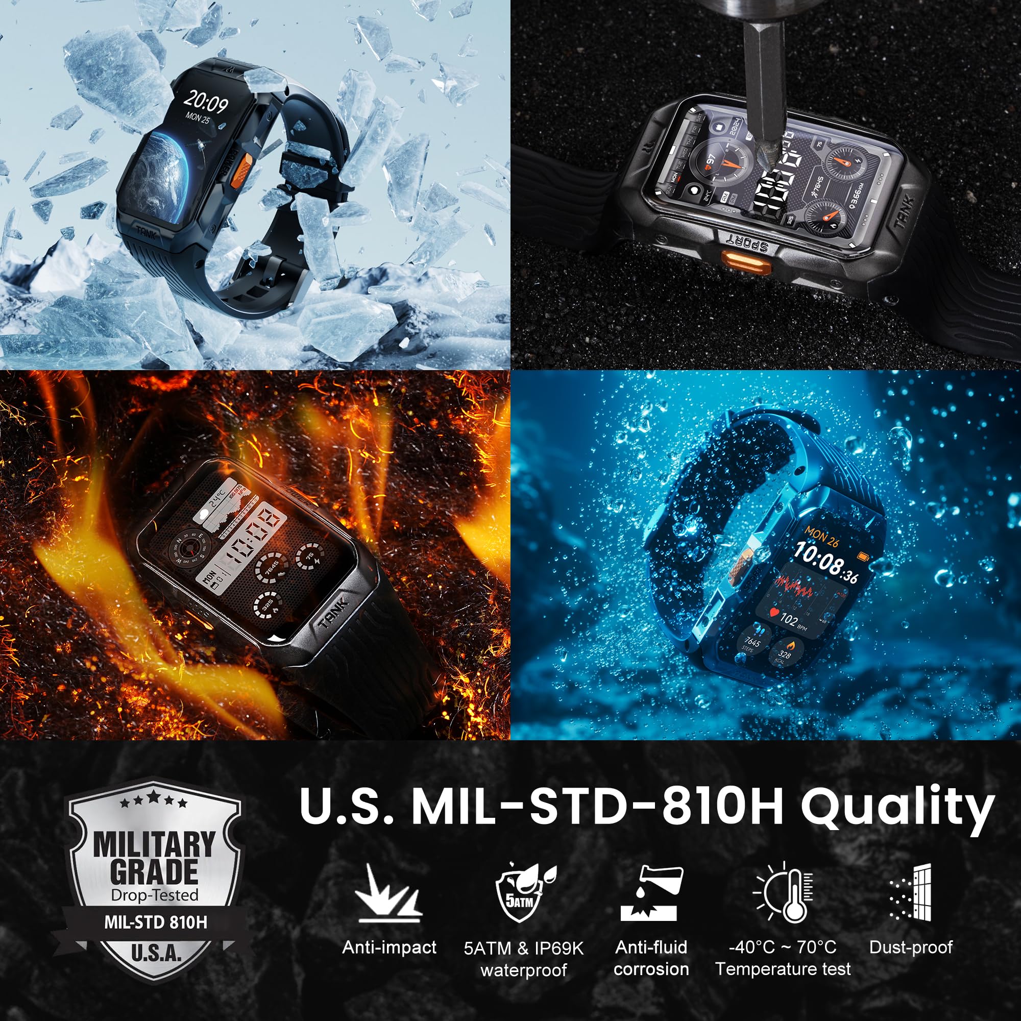 KOSPET Smartwatch Uomo Donna, Cornice Metallica, 1,64”Display AMOLED, TANK X2 Smart Band, Impermeabile 5ATM, 24H Monitoraggio Salute, 170+ Modalità Sport, 200+ Quadranti (Caricatore Type-C)