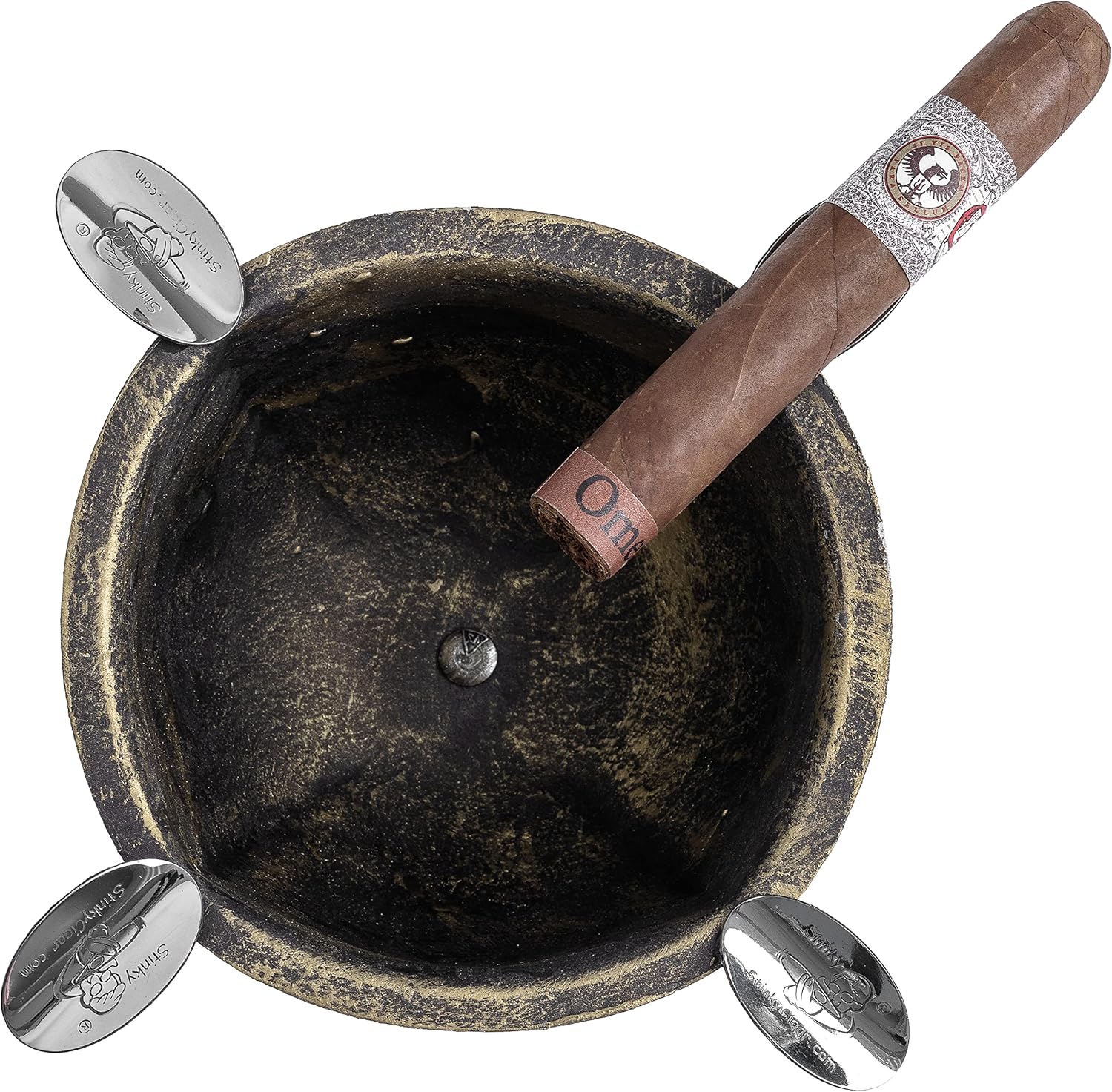 Stinky Cigar Ashtray, Designer Series, Box-Pressed, Deep Bowl Design, Windproof, Cast Gold