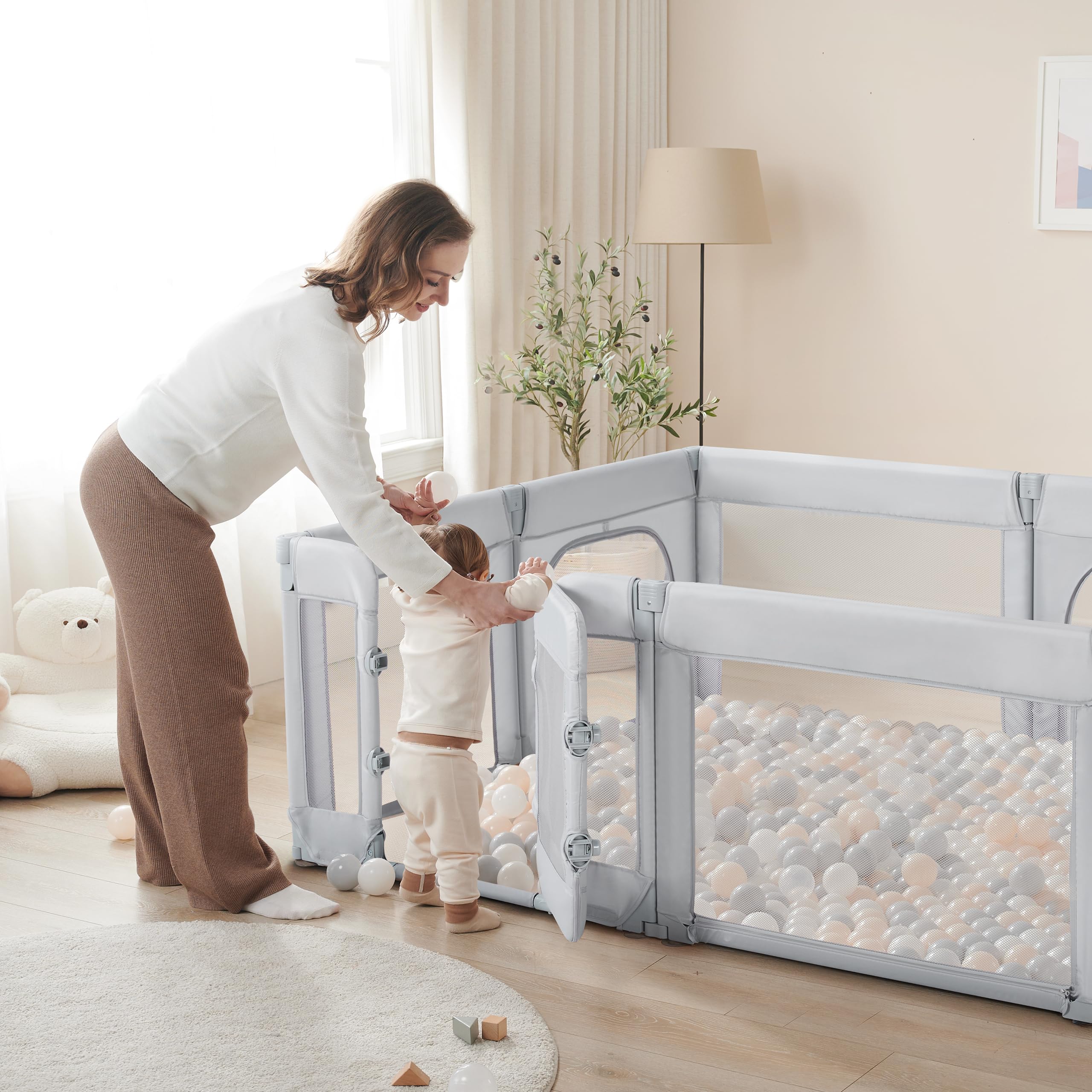 Amazon.co.jp: Sweeby ベビーサークル 折りたたみ式 大型ドア付き 室内