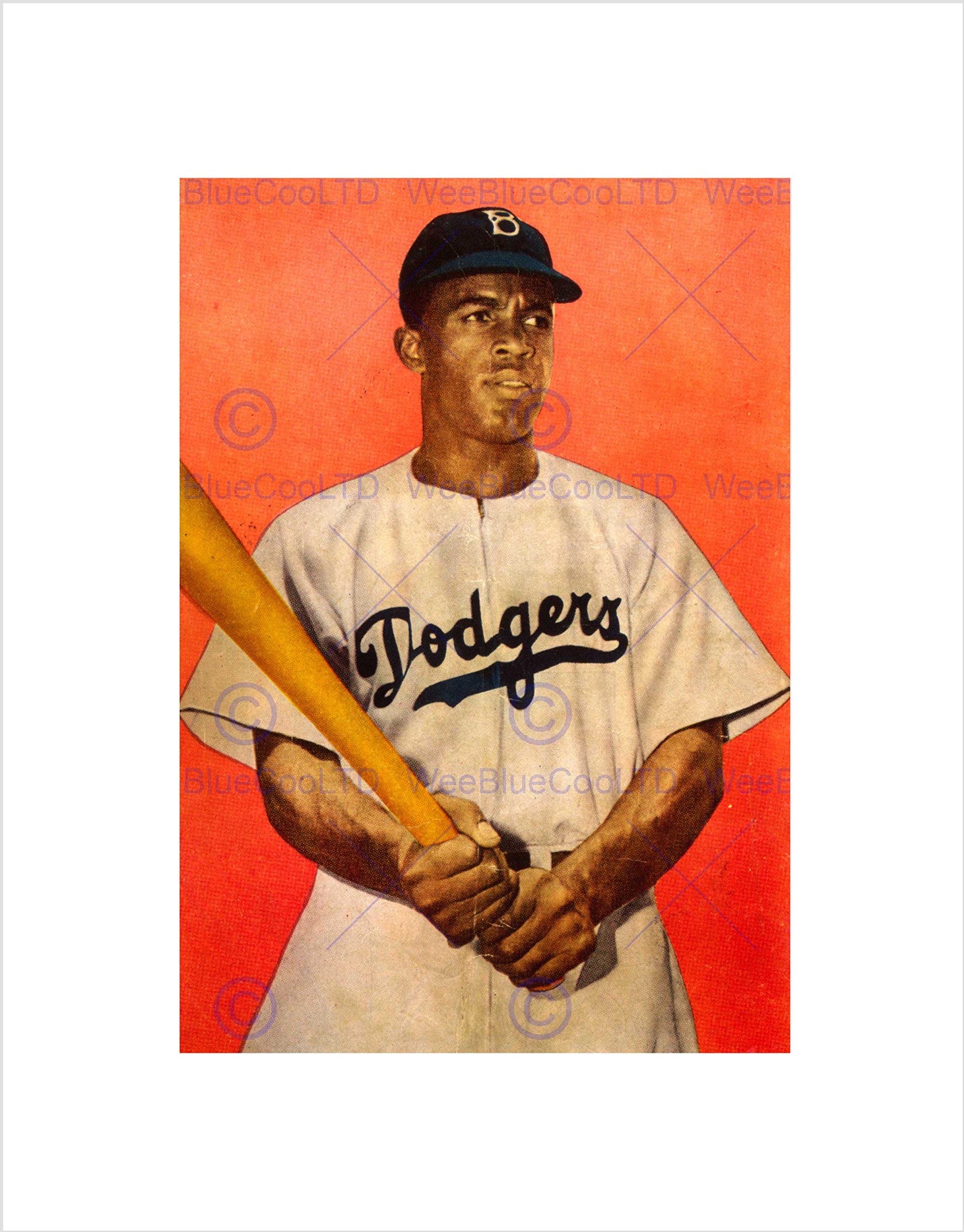 Wee Blue Coo Vintage Jackie Robinson Baseball Brooklyn Dodgers Wall Art Print