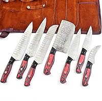 Vista 1 de 136-7 Rust Proof Knife Set 7-Piece Damascus Stainless Steel Blades Professional Chef Knife Set with Leather Roll Case Bag Kitchen Knife Set for Men