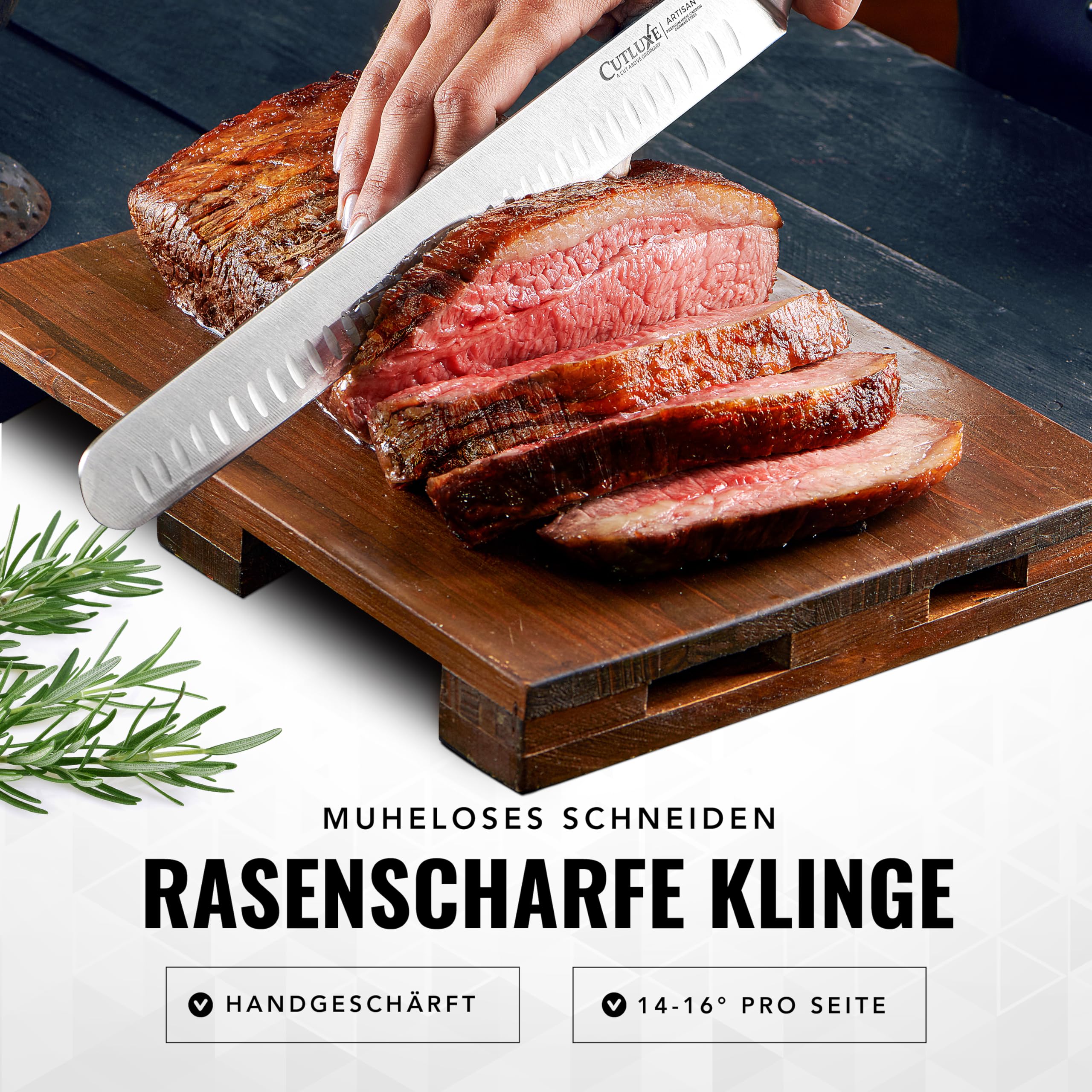 Cutluxe BBQ Messerset mit 2 - Fleischmesser & Filetiermesser zum Schneiden von Fleisch - Küchenmesser Scharf - deutscher Stahlklinge - Full Tang - Ergonomische Griffe - Artisan Serie