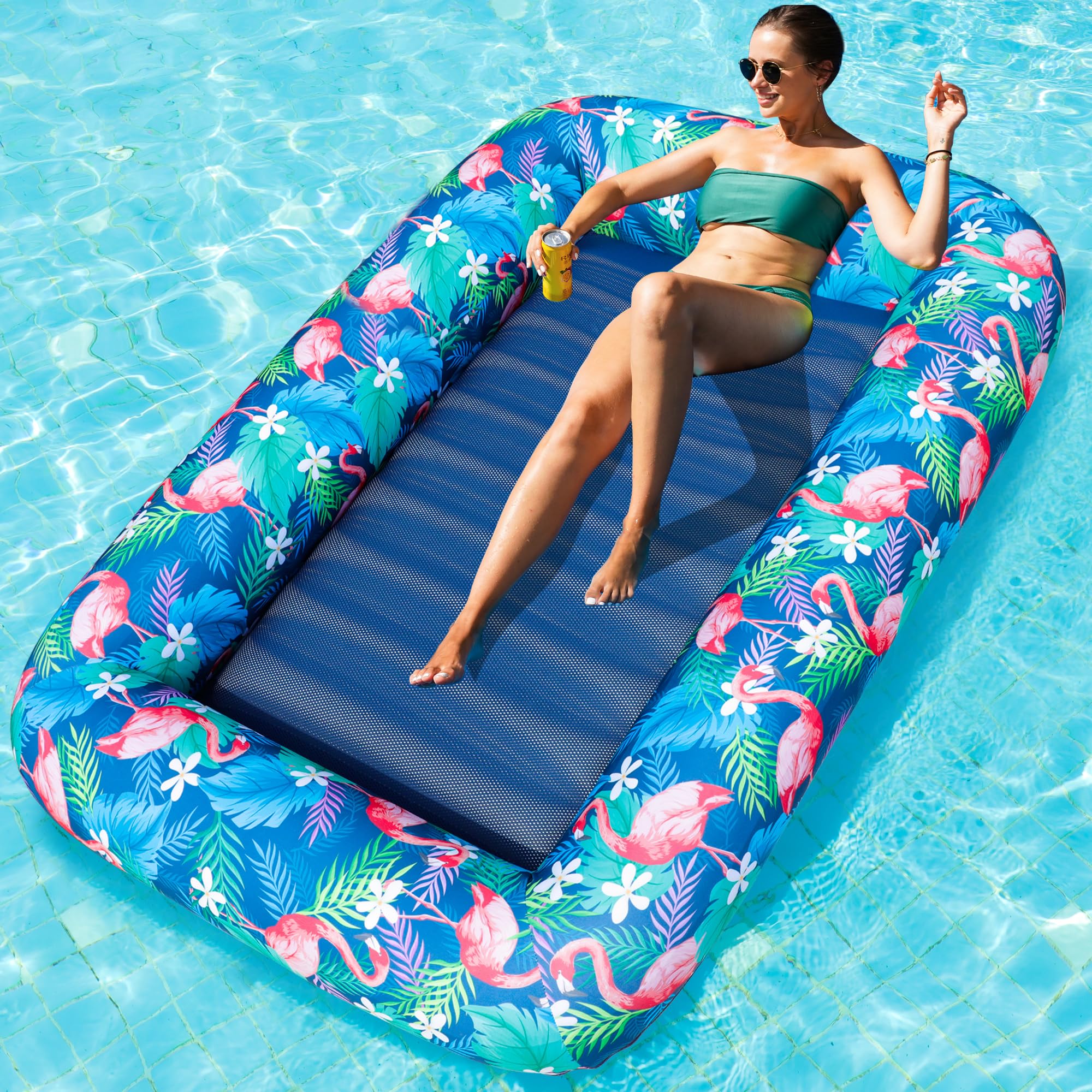 FindUWill Oversized Pool Float Lounger, 72" X-Large Fabric Covered Pool Floats Adult, Heavy Duty Pool Float Pool Rafts Inflatable Pool Floaties for