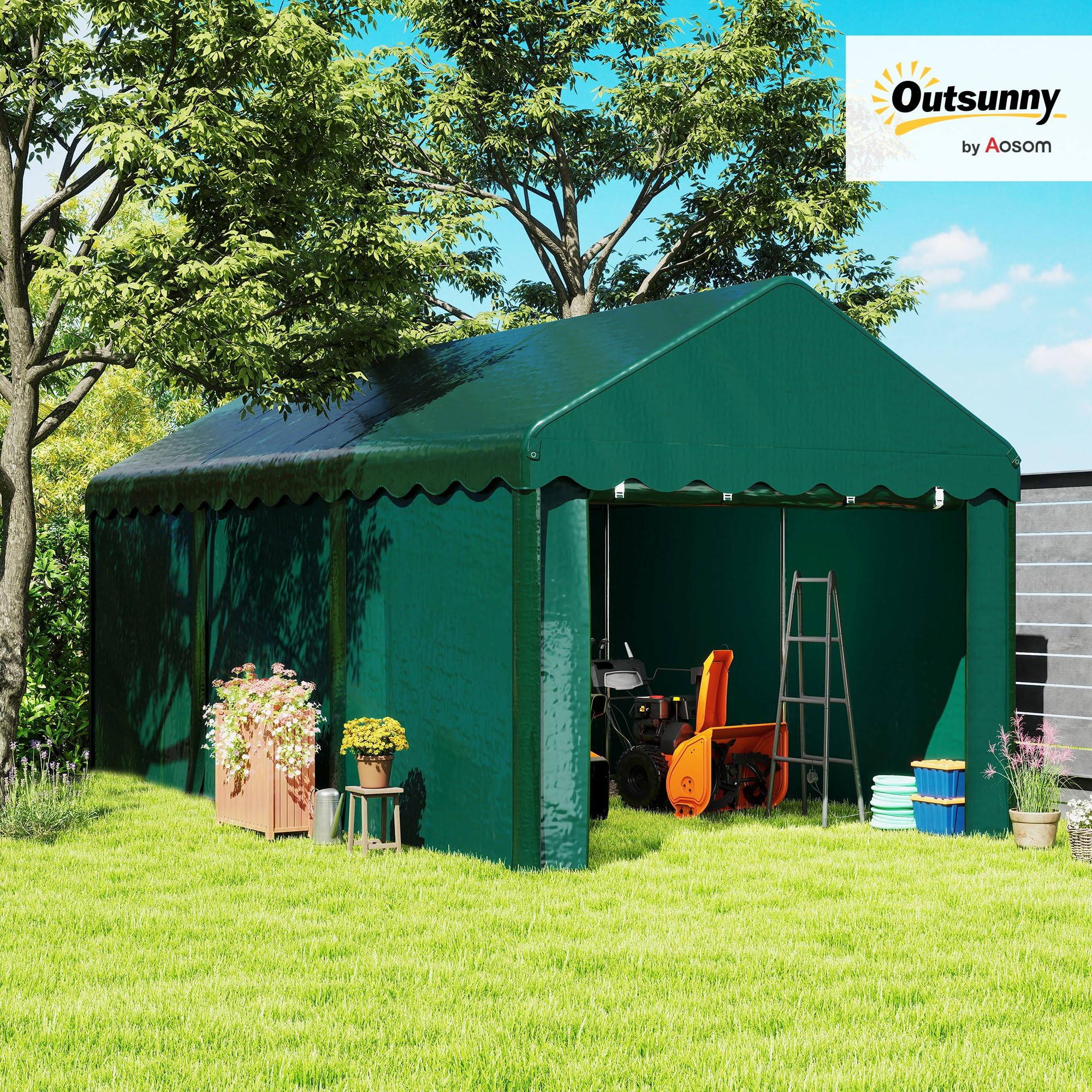 Outsunny Carport Abri Voiture Extérieur 2 Portes Enroulables 3 x 6 m Vert | Tente de Garage, Tente de Stockage, Résistant aux UV, Étanche, Toile en PE 200 g, pour Camion, Bateau, Voiture