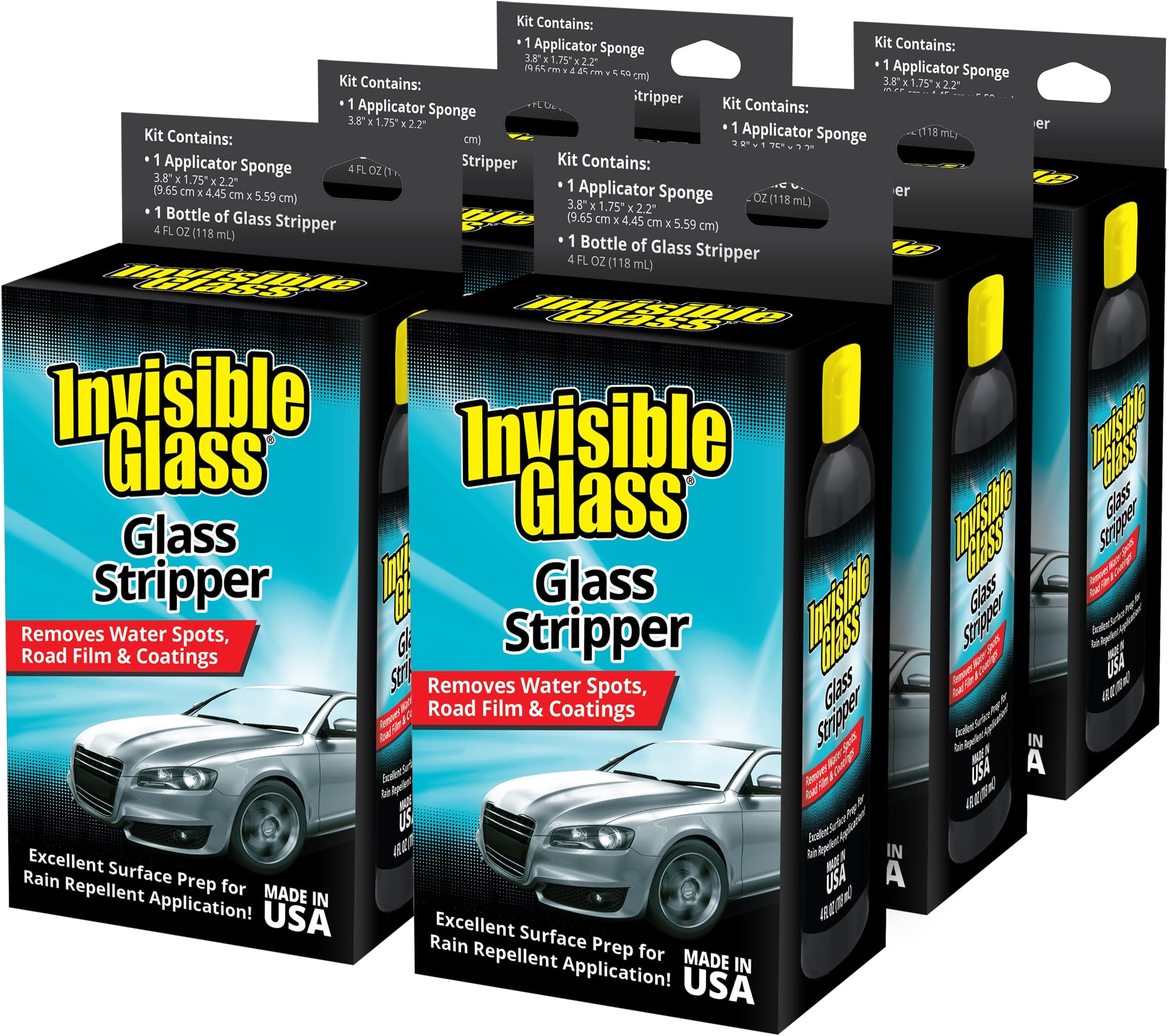 91411-6PK Glass Stripper – Hard Water Spot Remover – Strips Coatings, Waxes, Oils & Road Film – Preps Windshields for Rain Repellent & Ceramic Coating – 4 Fl Oz (Pack of 6)