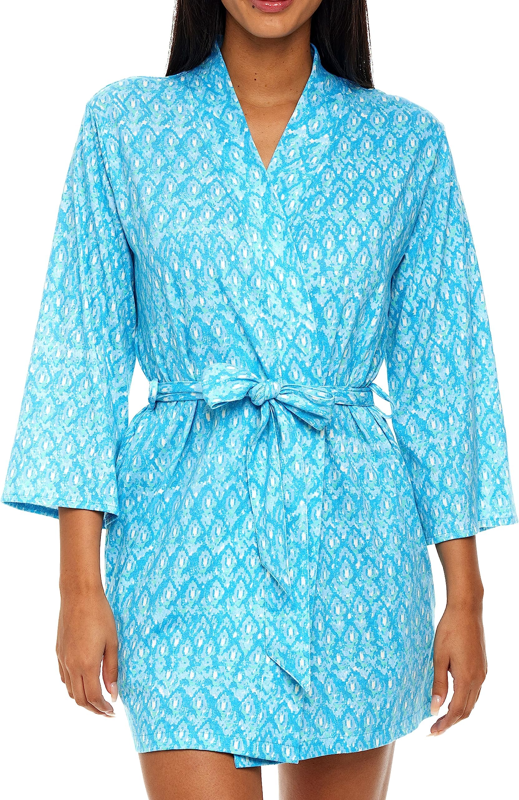 Alexander Del RossaWomen's Soft Cotton Knit Jersey Lounge Robe with Pockets, Short Bathrobe