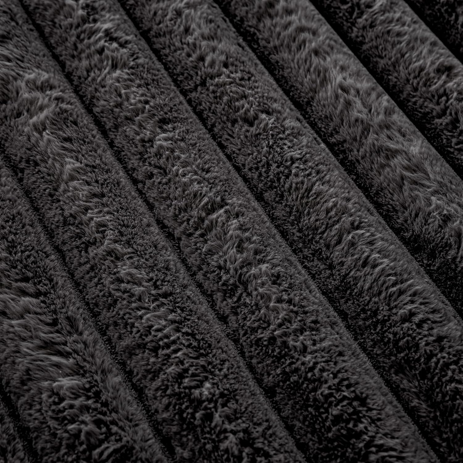 Black Rabbit Striped Plush Rug 2'x3', Fluffy Shaggy Area Rug for Nursery & Kids Room, Faux Fur Carpet for Girls Bedroom, Living Room, Teen Decor