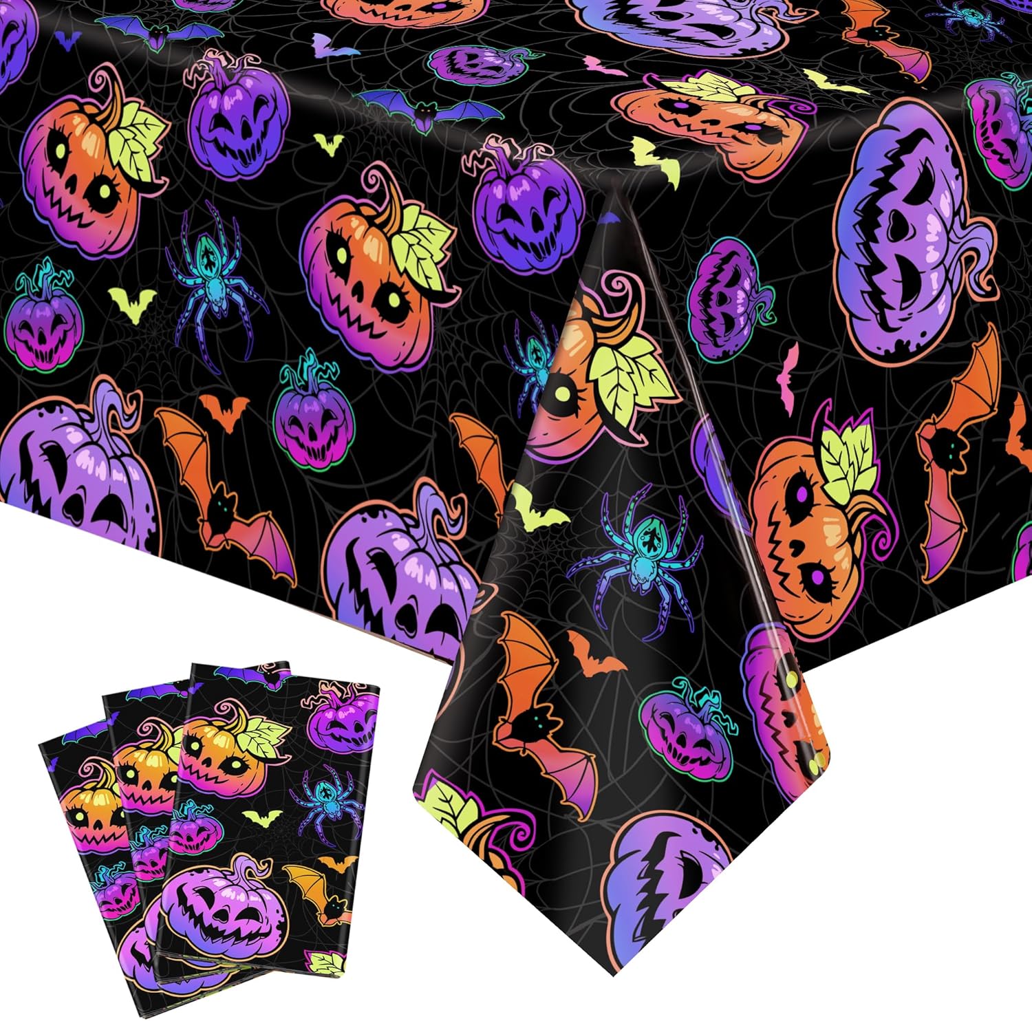 joycloth 3 Pack Halloween Tablecloths, 54 x 108 Inch Disposable Plastic Spiderweb