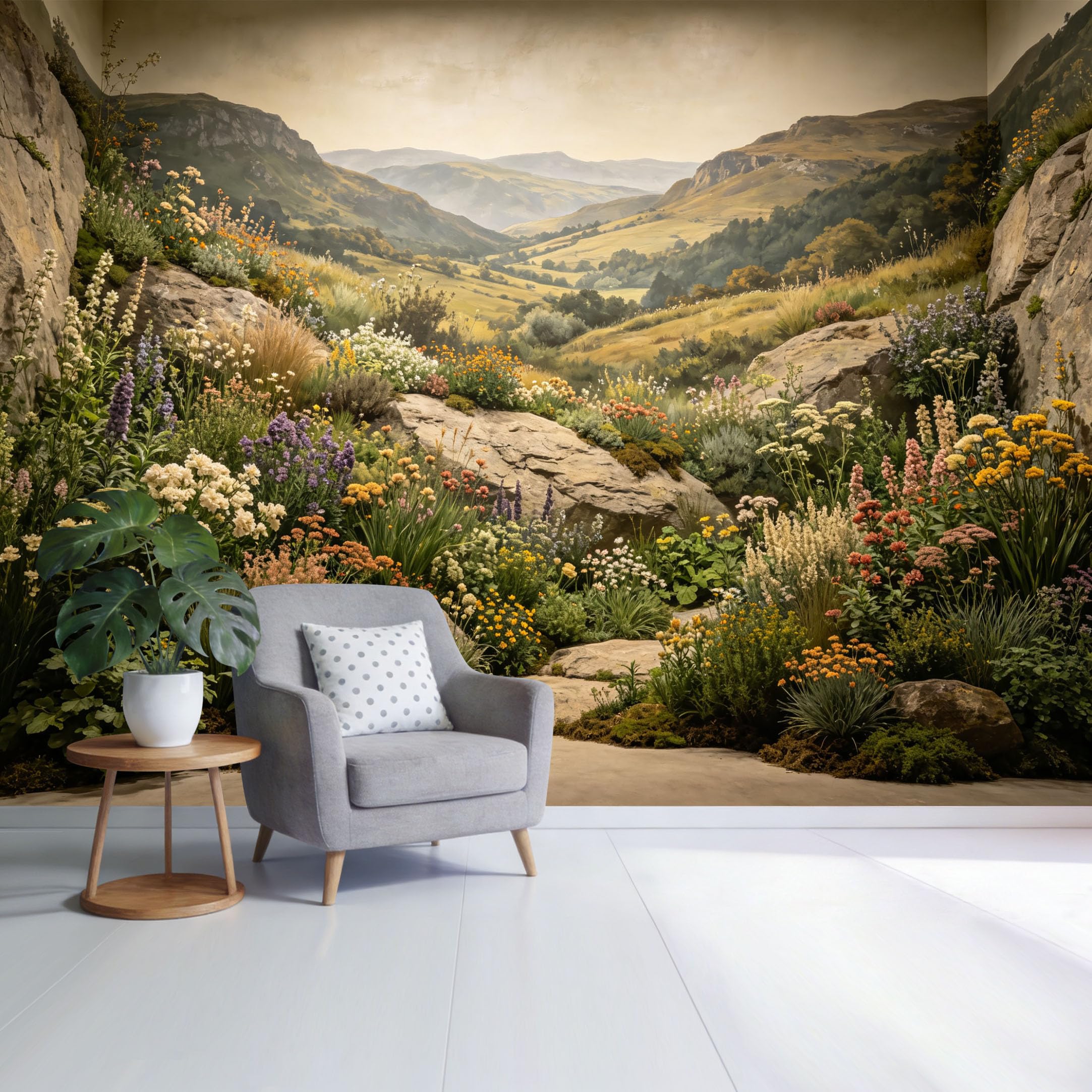 Custom Size Wall Mural Mountain Meadow Landscape Wildflower Valley Scenic View SelfAdhesive Wall Fabric Removable Wallpaper for Home Office Decor