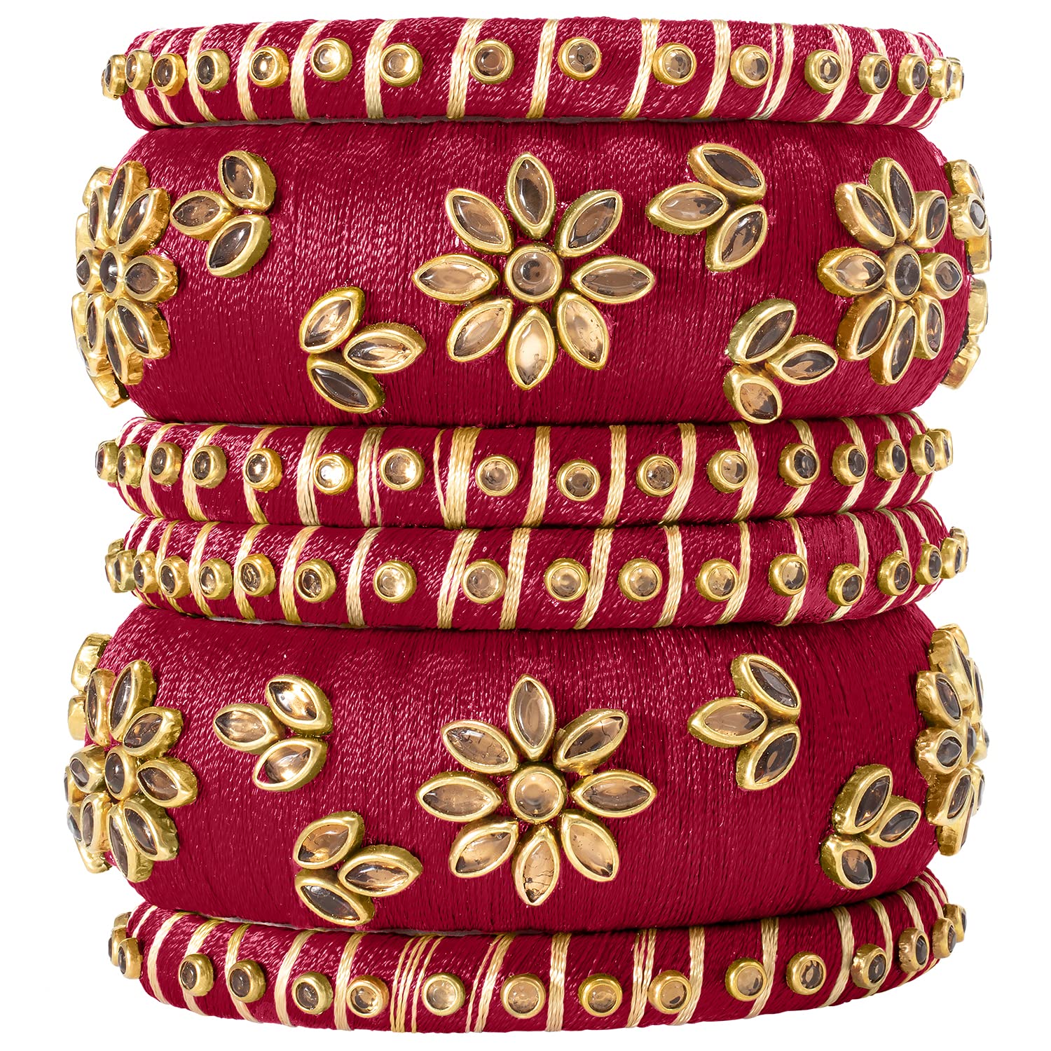 Blue Silk Thread Matching Golden Floral Decorative Chuda Chura Bangle Set For Women Girls, Thread, Artificial Stones