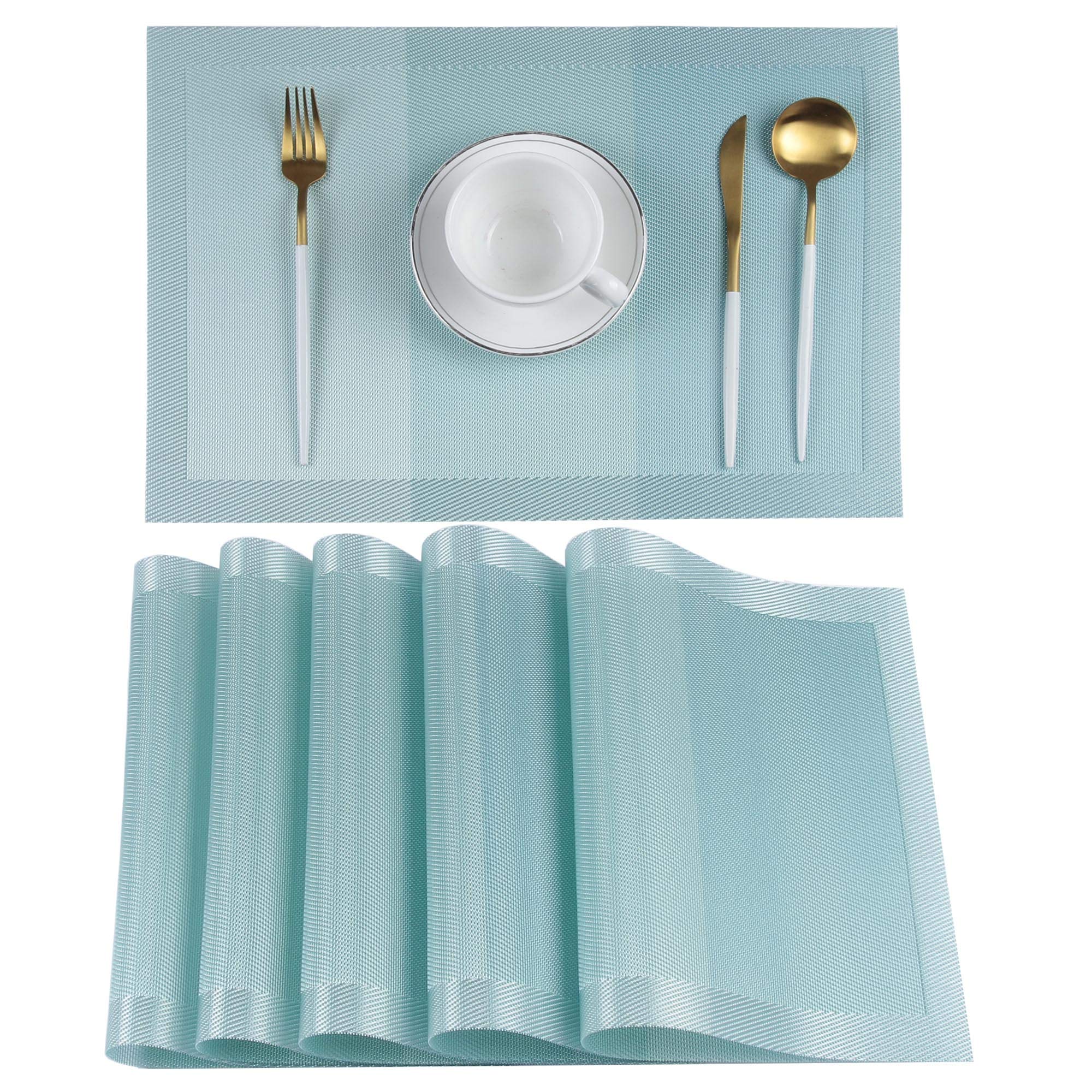 Furnily Placemats Set of 6 Heat Resistant Washable Table Mats for Dinner (Set of 6, Turquoise-04)