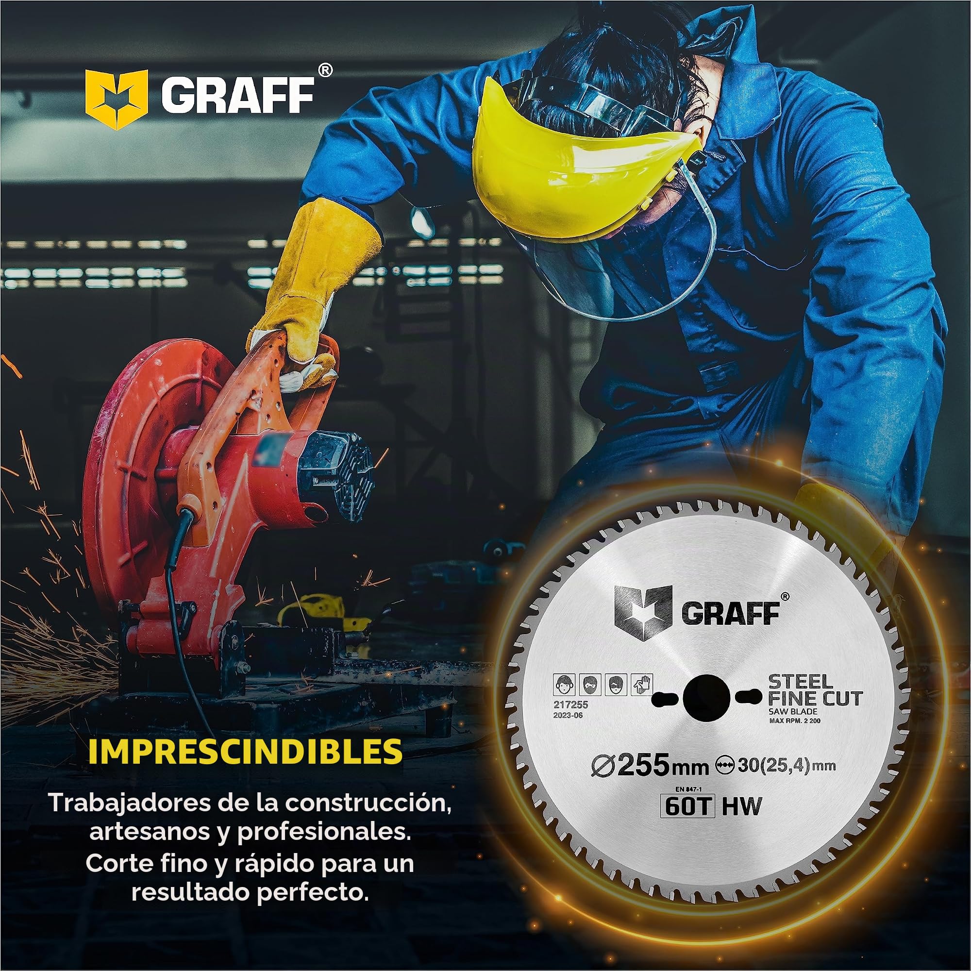 GRAFF Hoja de Sierra Circular 254(255) x 30mm - Disco para Metal Aluminio Acero Dulce Tubos - Repuesto para Sierra Ingletadora