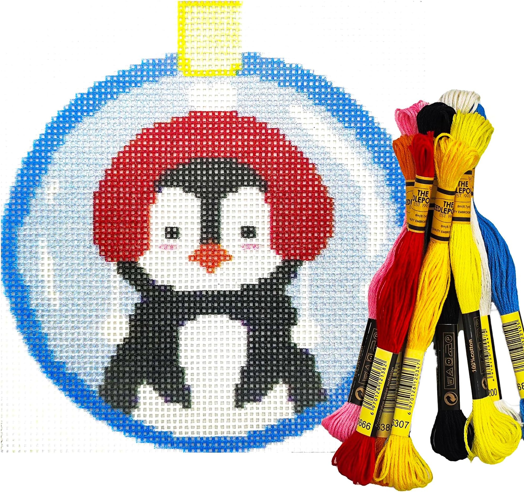 Howie's Christmas Needlepoint Needlepoint Kits, 18CT Printed Embroidery Pattern Starter Kits, Stamped Patterns Canvas Kits(Christmas Balls-Penguin,4x4inch)