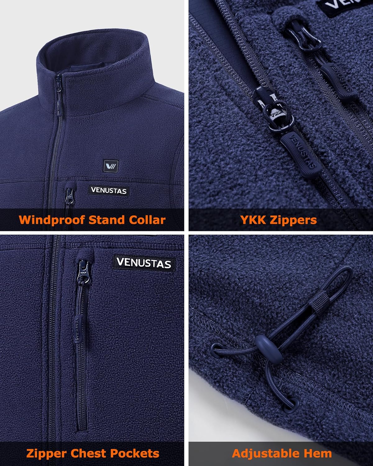 Venustas Men's Heated Fleece Vest with 6 Heating Zones, Lightweight Recycled Electric Fleece Vest - Image 5