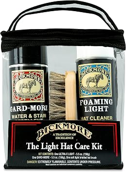 Bickmore Foaming Light Hat Cleaner Kit - Remove Dirt, Dust, Fingerprints & Sweat Stains - Great for Fur - Felt Cowboy Hats, Baseball Hats, Fedoras, Sun Hats & More