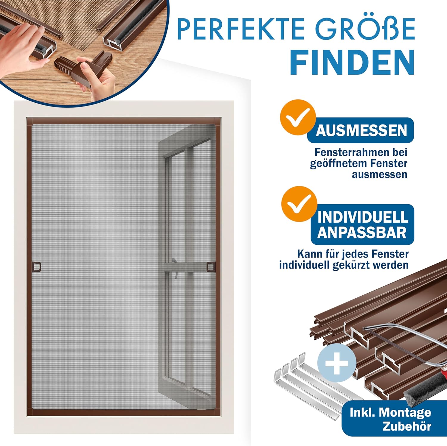 KESSER Fly Screen for Windows, 130 x 150 cm, with Aluminium Frame, Fly Screen, Insect Protection, Mosquito Net, Tension Frame, No Drilling or Screwing Brown