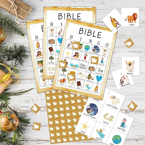 Miniatura 3 de Juegos de fiesta de bingo bíblico cristiano con 24 jugadores, actividades religiosas de bingo bíblico para vacaciones familiares, escuela bíblica,