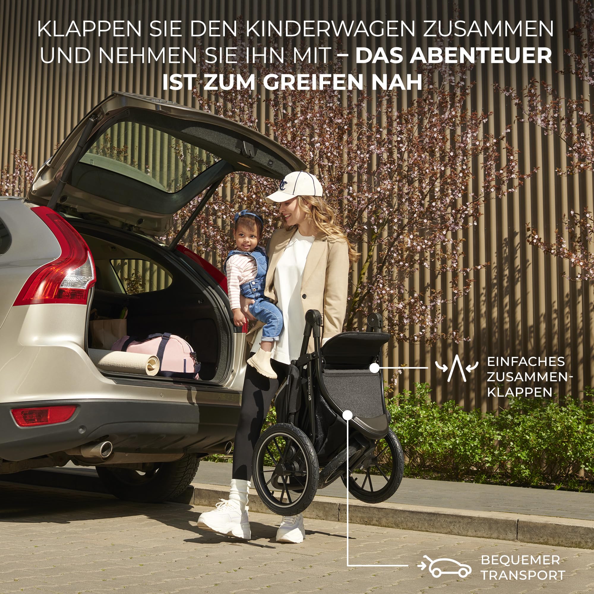 Kinderkraft HELSI 2 Buggy bis 27 kg, ab Geburt, große Luftreifen, Liegefunktion, verstellbarer Griff, zusammenklappbar, Untersitzkorb, Grau