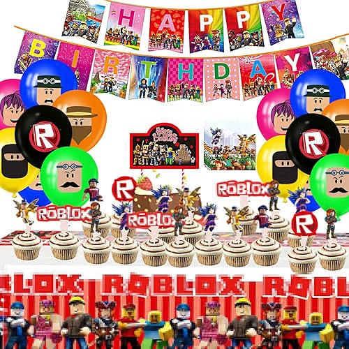 Miniatura 1 de Roo-blox - Juego de suministros para fiestas, 116 piezas de decoraciones de cumpleaños, fiesta temática de Roo-blox para 10 niños, incluye pancarta