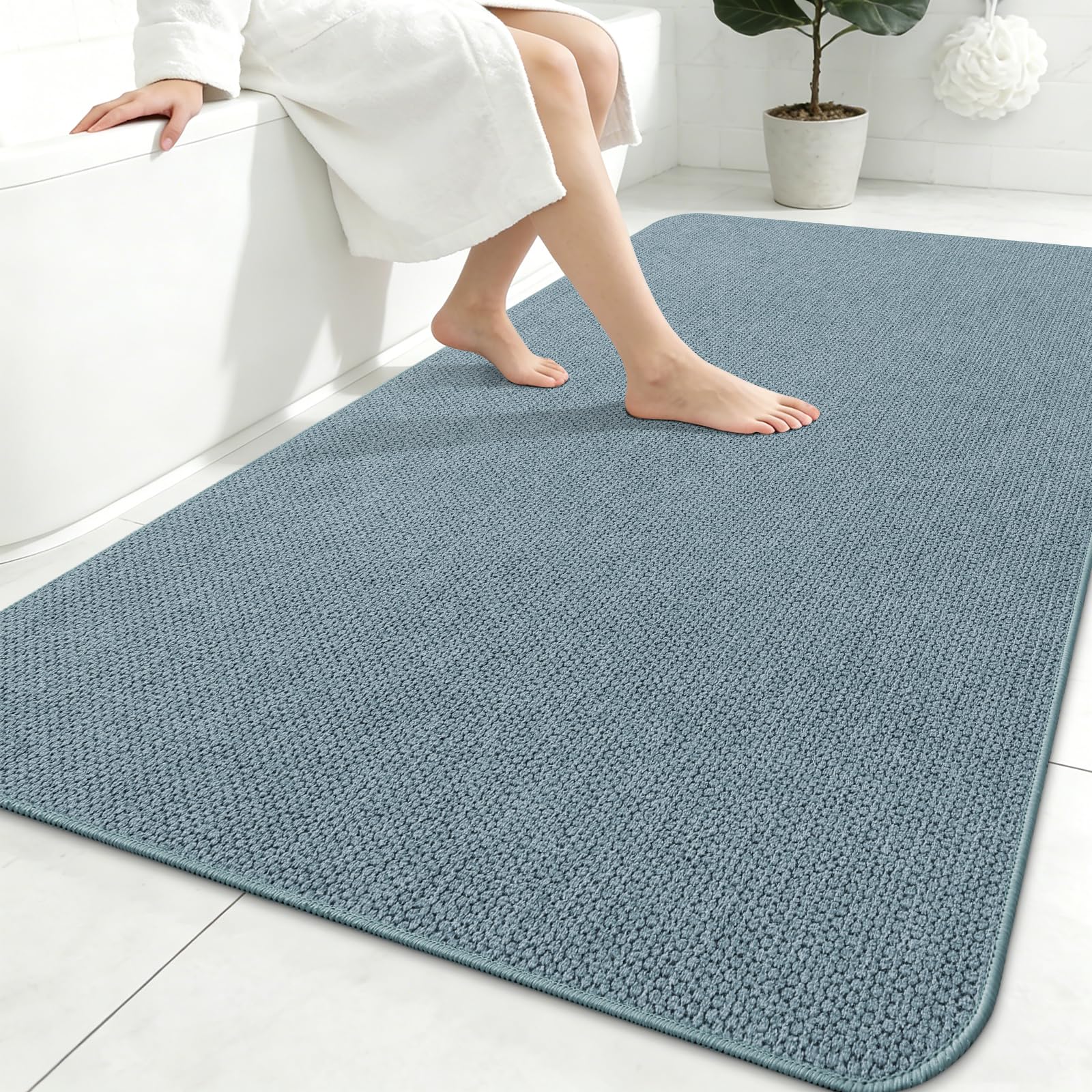 Smiry Ultra Thin Bath Mat 59X35, Non Slip Rubber Washable Bathroom Rugs