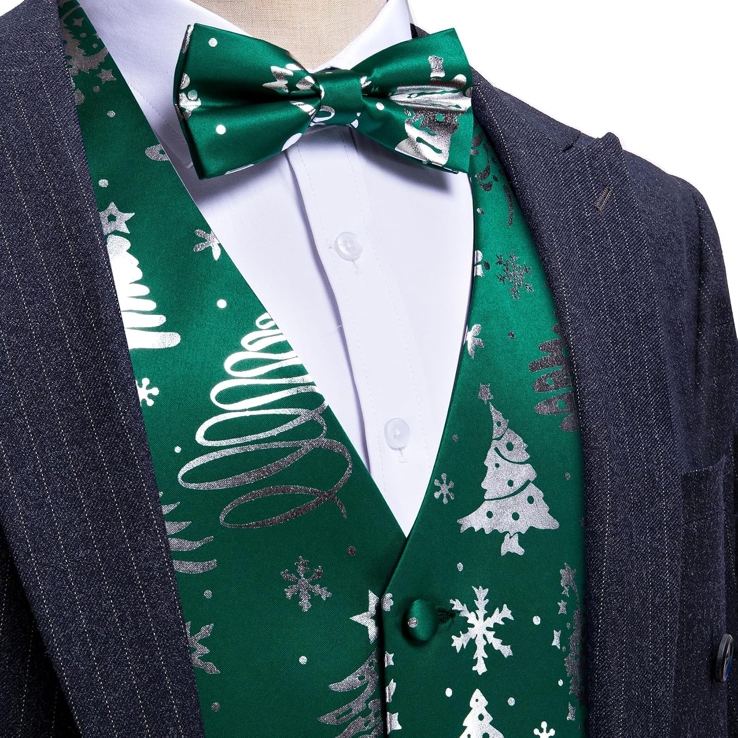 Barry.Wang Mens Christmas Vest Xmas Tree Snowman Snowflake Festival Suit Waistcoat Bow Tie Set Holiday