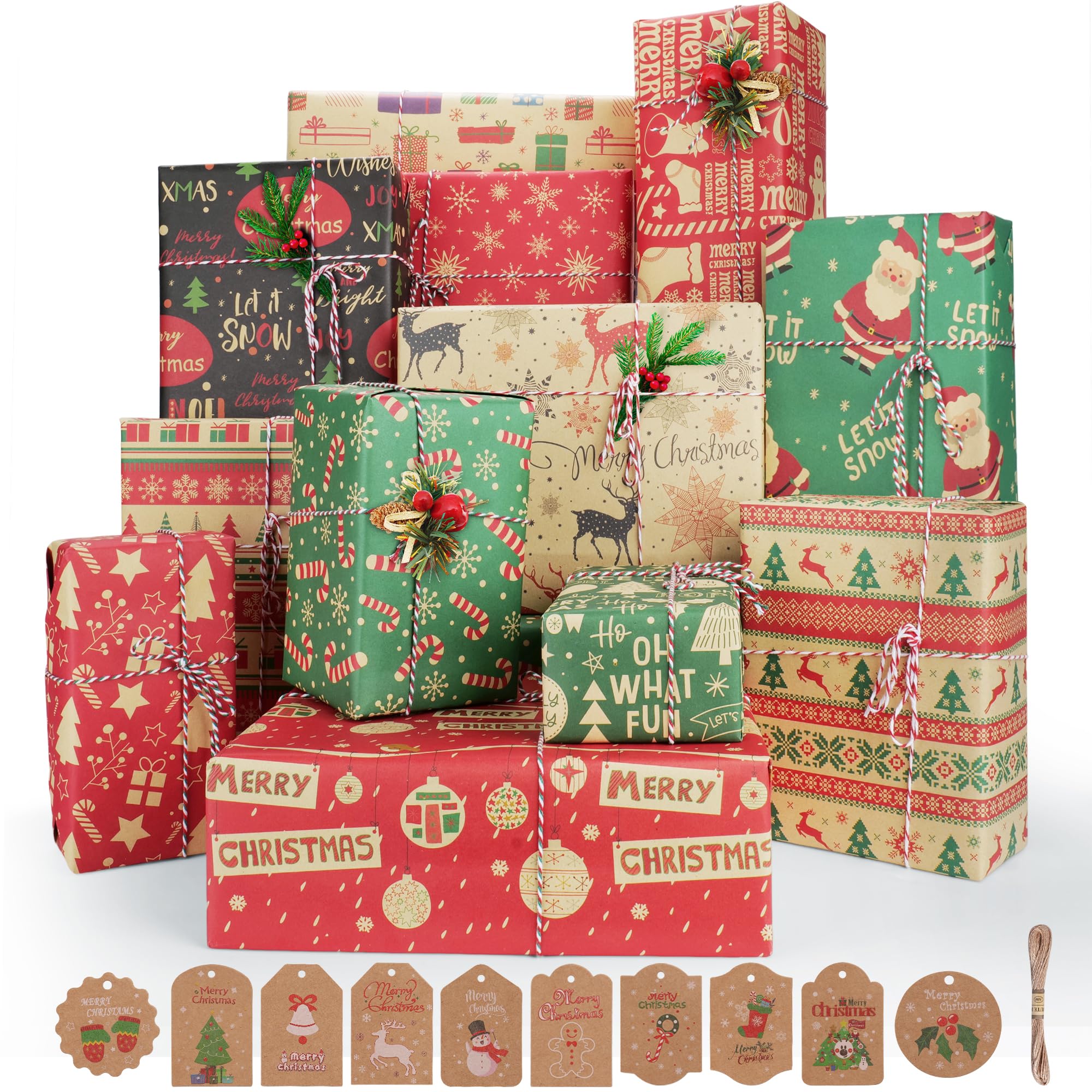 70 * 50cm Christmas Gift Wrapping Paper, 12 Sheets Xmas Wrapping Paper ...