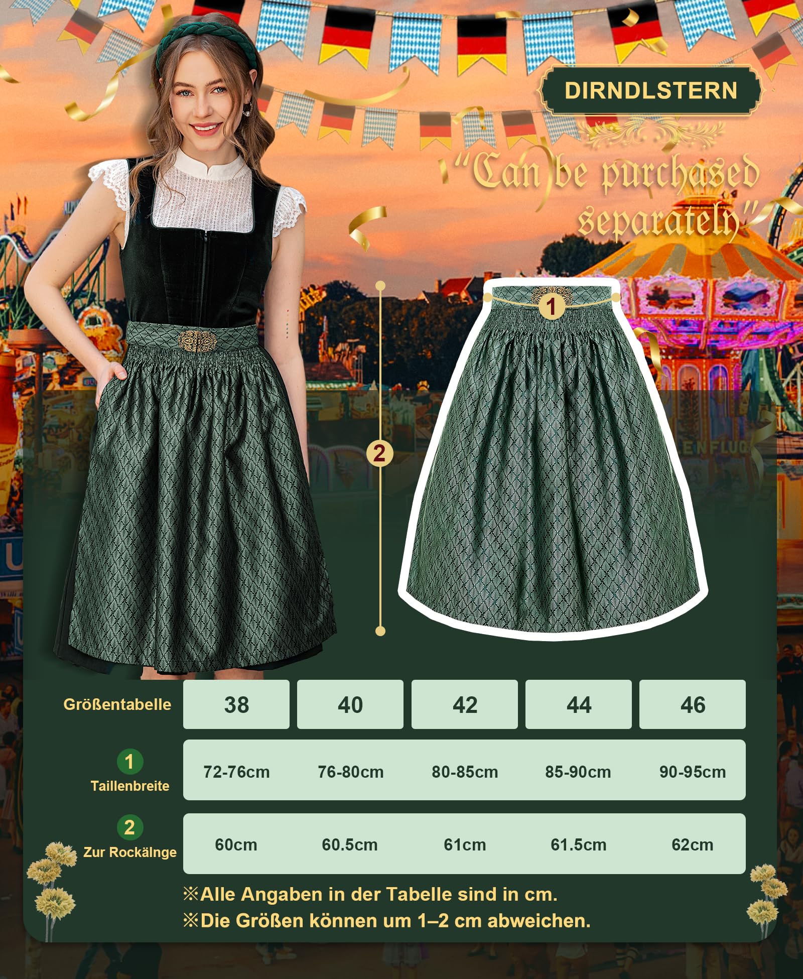 DIRNDLSTERN Schürze Damen Midi Dirndlschürze - Dirndlschürzen Trachtenschürze Mit Schnalle Oktoberfest Outfit