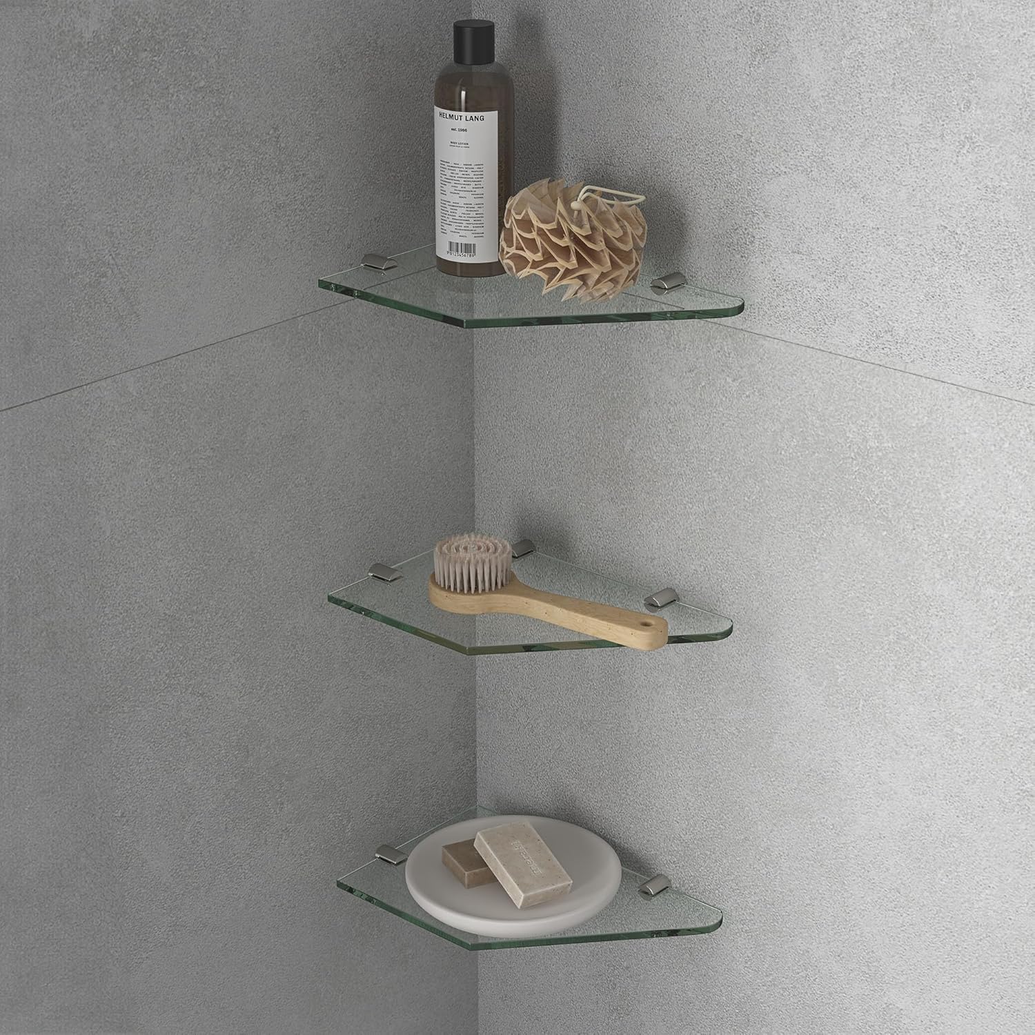 OVE Decors Bella 3-Pack Shower Shelves Tempered Corner Shelves with Stainless Steel in Satin Nickel Finish