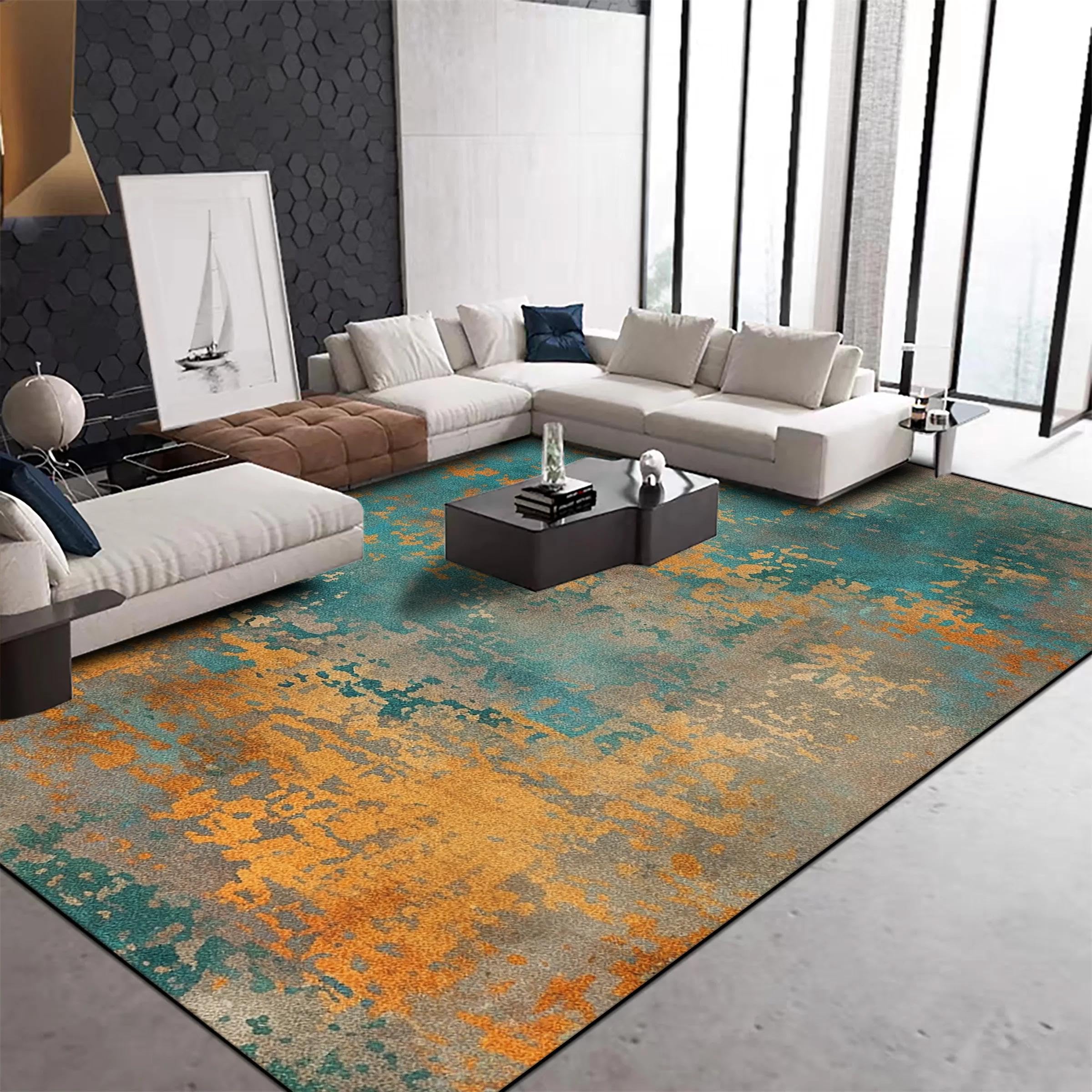 Tapis abstrait moderne de salon doux 80x160cm en flanelle grise