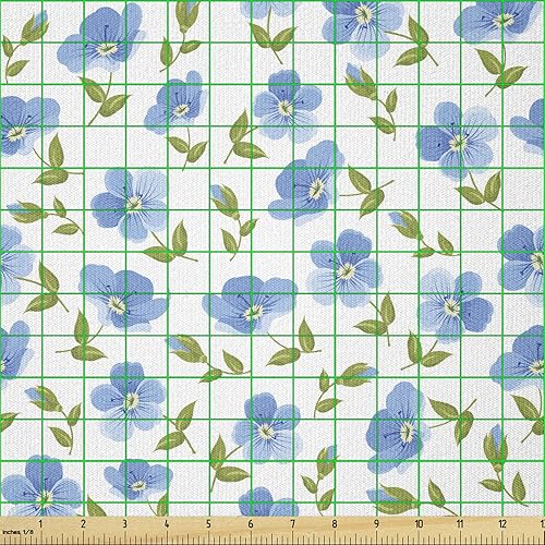 Miniatura 2 de Ambesonne Flower Fabric by The Yard, Flower Pattern Feminine Nostalgic Art Greenland Natural Creative Design, Stretch Knit Fabric for Clothing