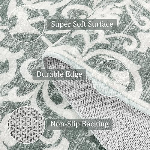Miniatura 3 de Morebes Alfombras vintage para entrada, alfombra de 2 x 4 pies, antideslizante, lavable, no se desprende, desgastada, floral, para fregadero de